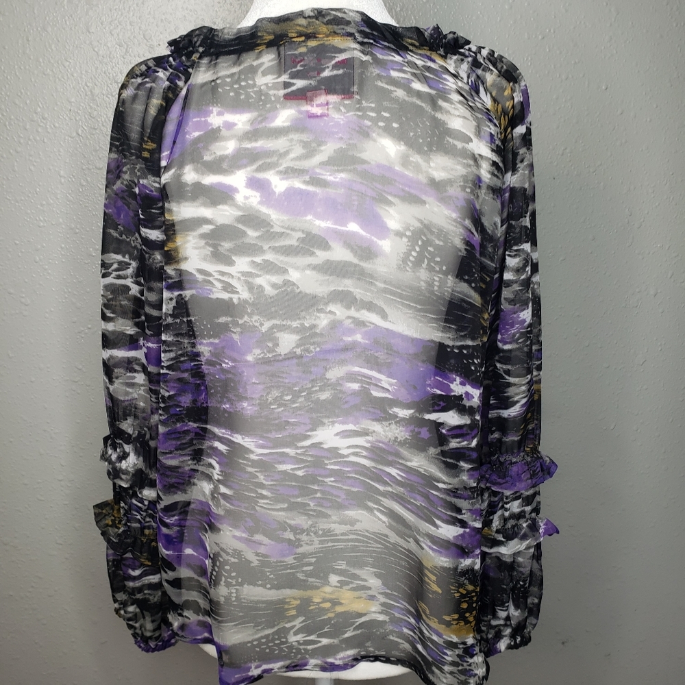 Romeo & Juliet couture sheer ruffled purple animal print blouse size small - Picture 3 of 11